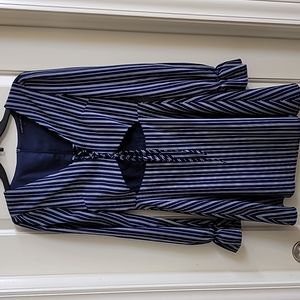 Etophe studios small navy blue & white striped open front dress